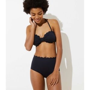 NWT - LOFT Beach Scalloped Bikini Top with Golden Buckle Back - Black - XL